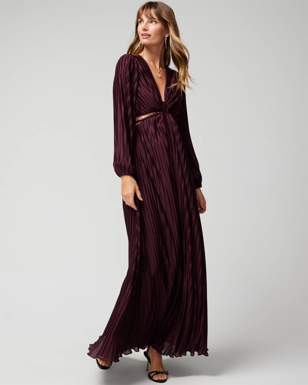 Long Sleeve Chain Cutout Maxi Dress | White House Black Market